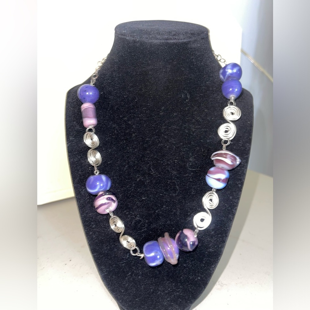 Purple and Silver Beaded Necklace